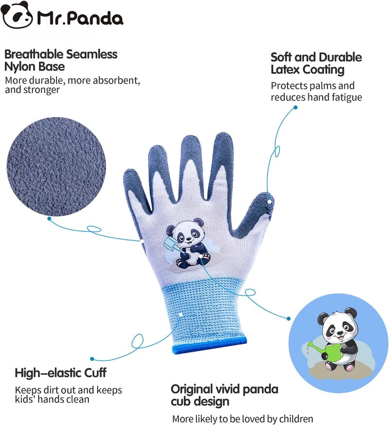 Mr.Panda 3 Pairs Skin-Friendly kids gardening gloves for Age 2-4, Rubber Coated childrens garden gloves, toddler work gloves, XXXS - Image 2